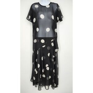 Black White Polka Dot NWT Womens Maxi Dress Size 4 Sheer Ruffle Preppy Old Money